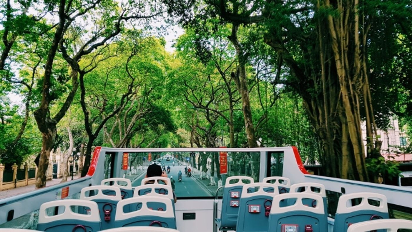 Travelers can gain a unique perspective on Hanoi from the second floor of a double-decker bus. Photo by VnExpress/Nguyen Chi