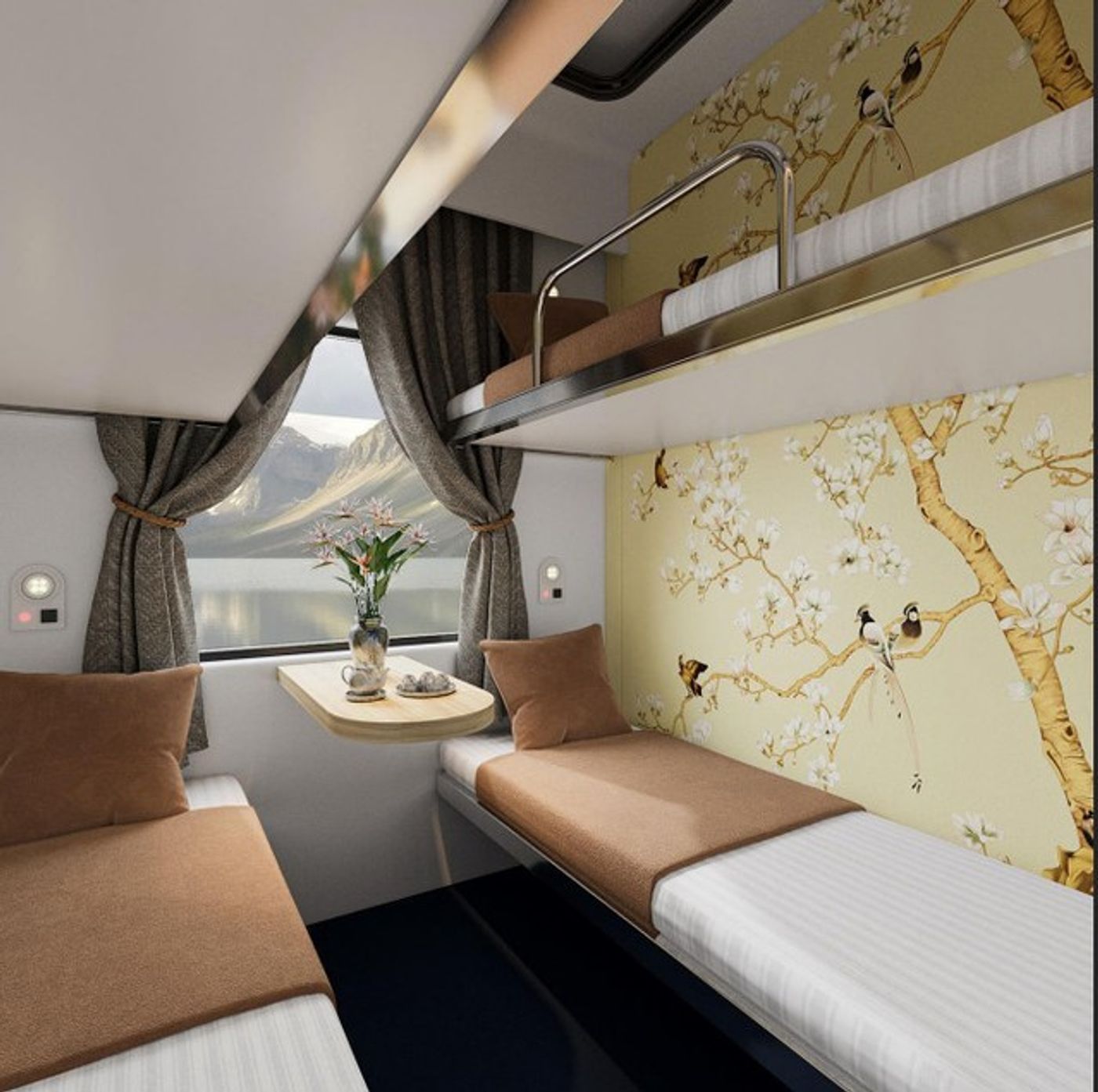 The cabin of a Vietnam's luxury train is equipped with new blankets, sheets, pillows, and window curtains. Photo courtesy of Vietnam Government Portal.