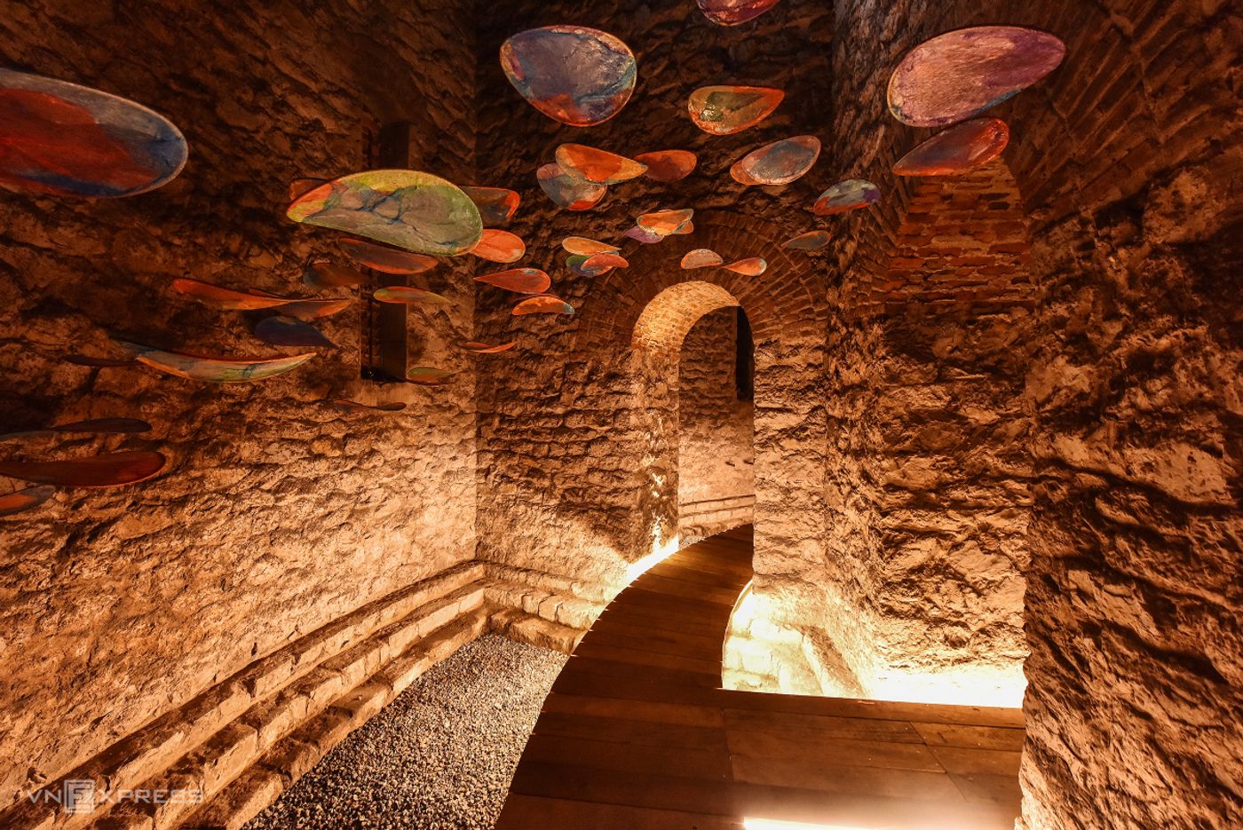 The inside of Hang Dau water tower is sparklingly decorated by skillful artisans
